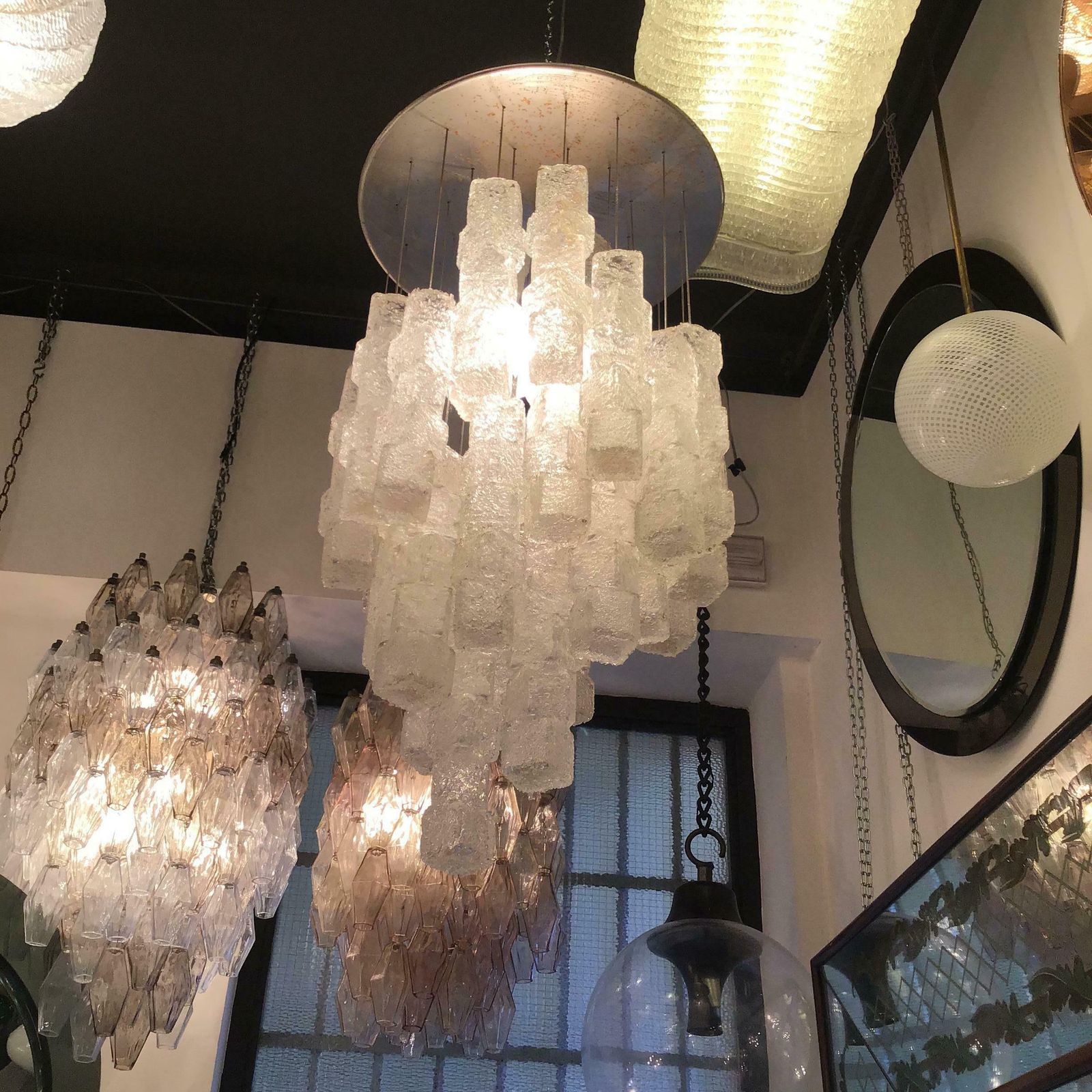 Zero Quattro Chandelier Murano Glass Metal Crome 1955 Italy photo buy