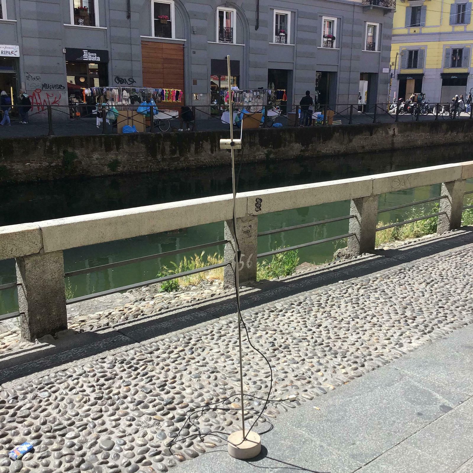 photo for sale Tito Agnoli Floor Lamp  Oluce  Travertine Base Metal Crome 1954 Italy