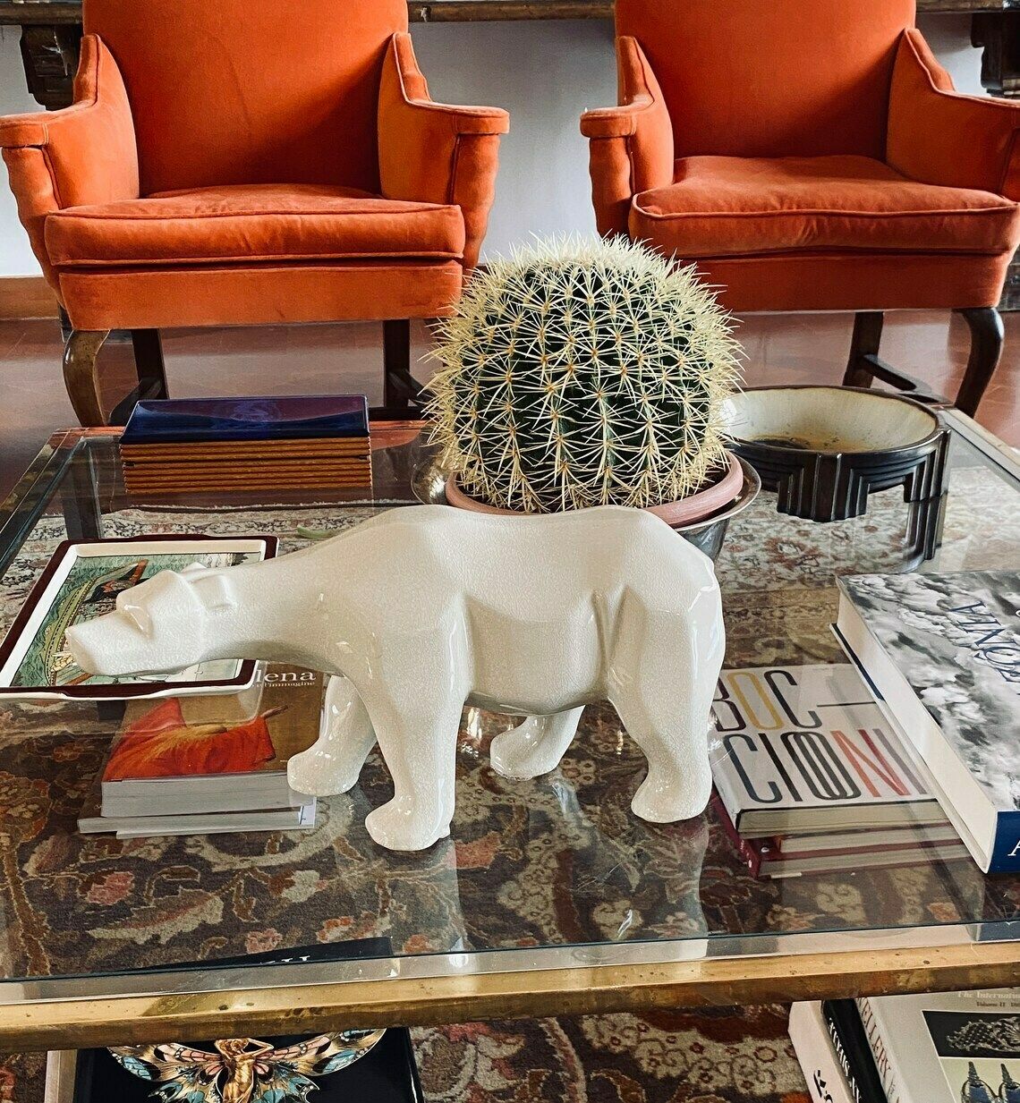 Art Déco Style Cubist Craquelé Polar Bear , L&V Ceram, France Ca. 1970 photo Art