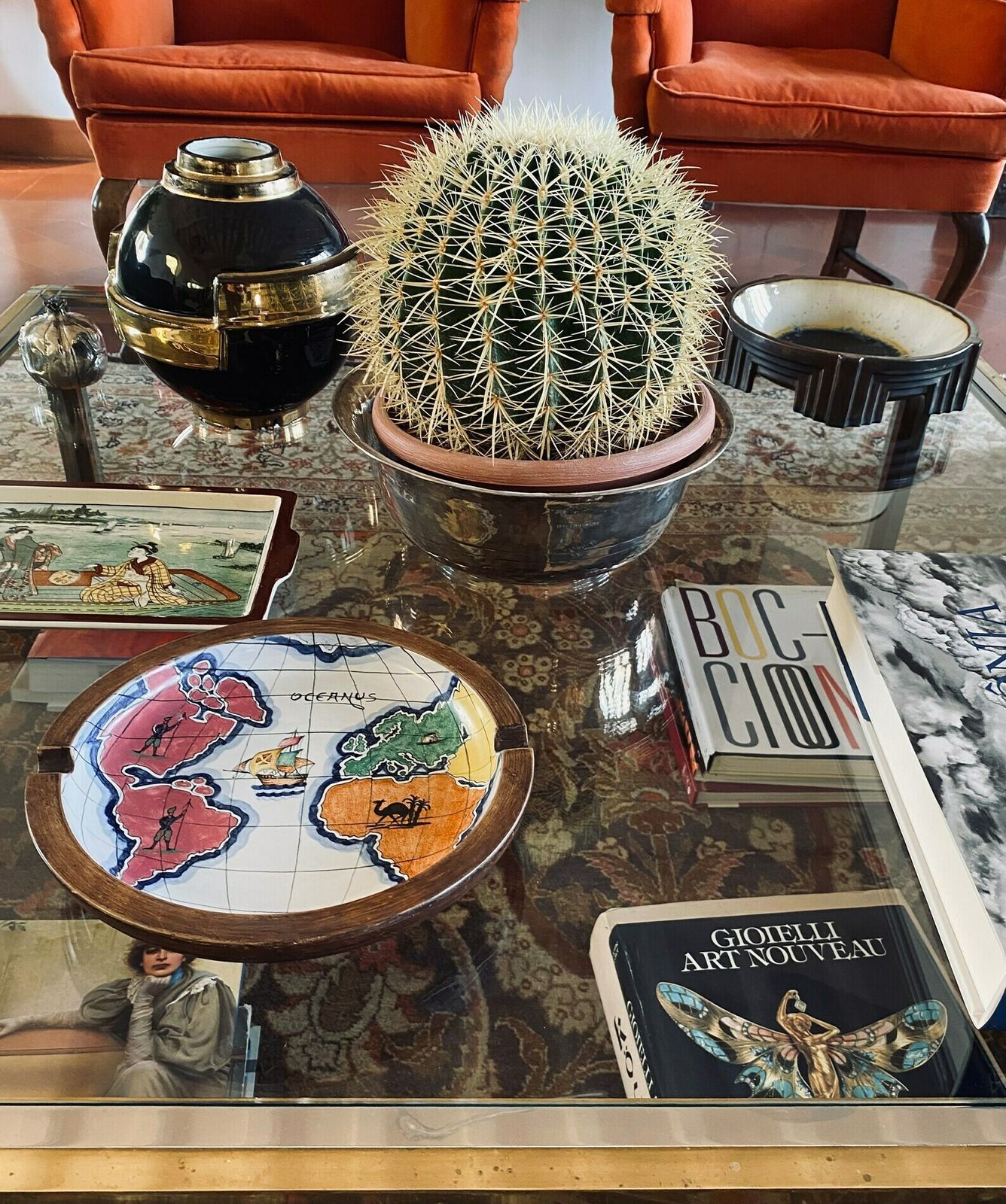 Polychrome Ceramic World Map Catchall / Ashtray, Zaccagnini Italy 1940s photo furniture