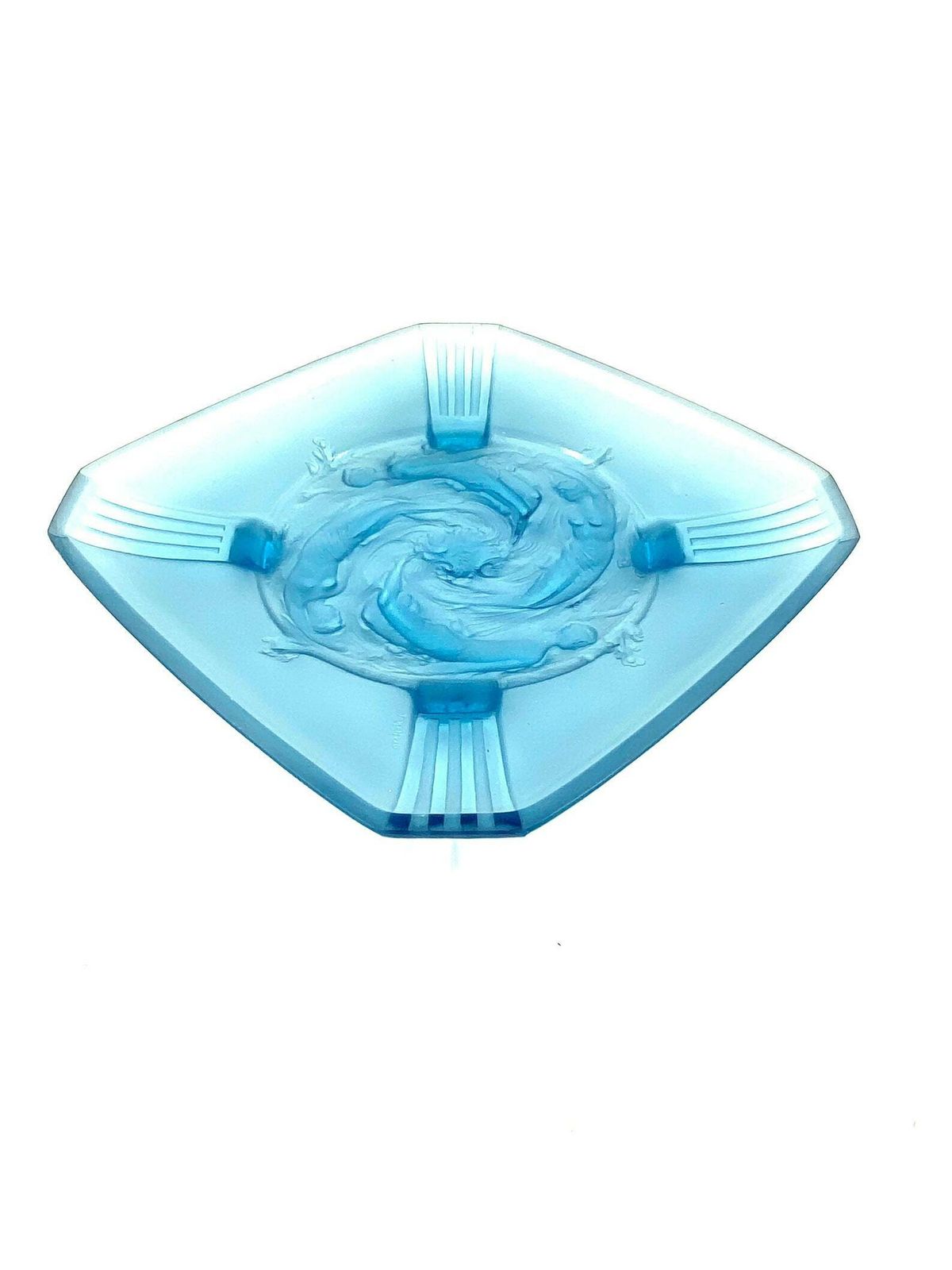 Verreries Des Hanots, Important 'Naiads' Molded Glass Tray, France 1930s photo Home Decor