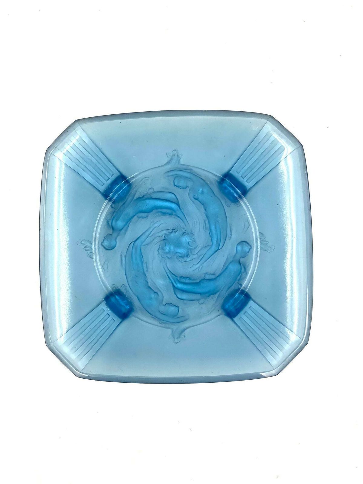 Verreries Des Hanots, Important 'Naiads' Molded Glass Tray, France 1930s photo vintage