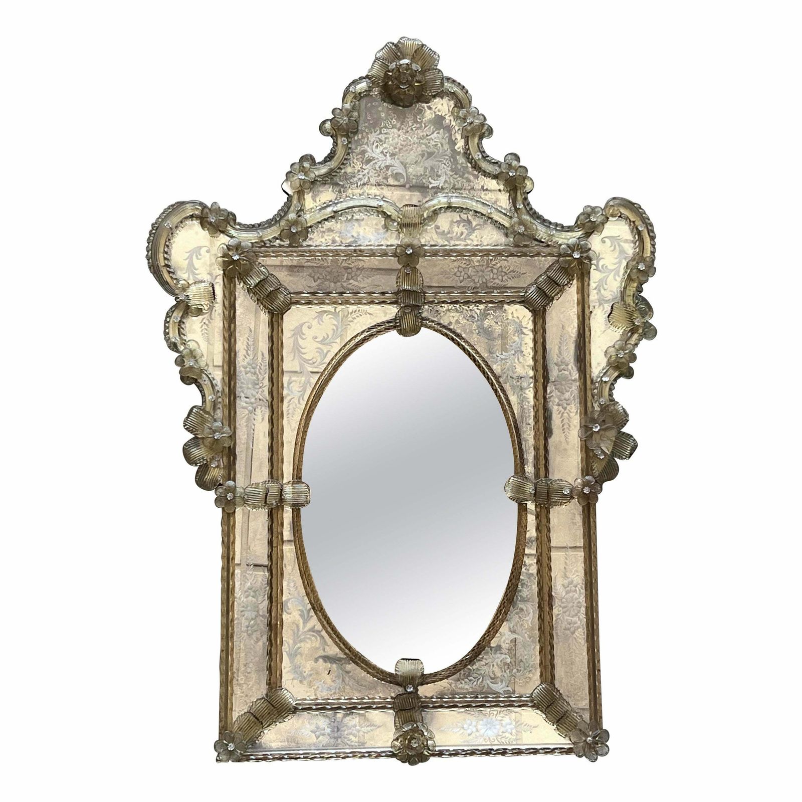 18th Century Crest Top Venetian Rectangular Mirror, Handmade And Hand Silvered