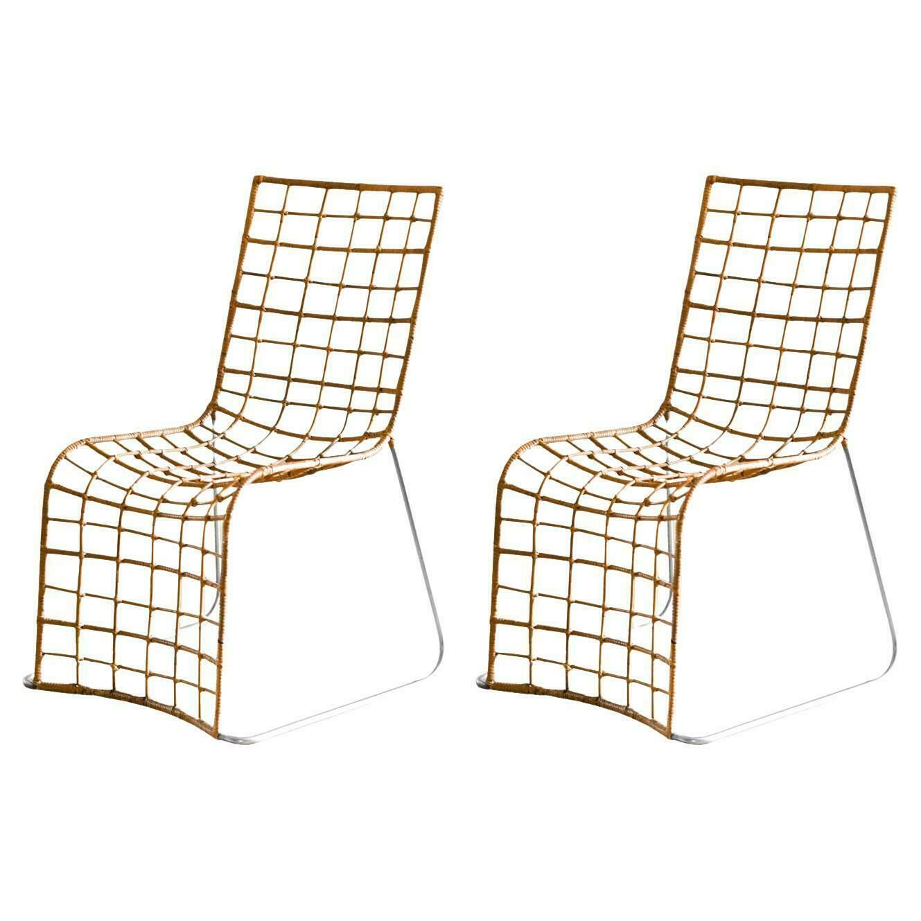 Pair Of Rattan Chairs With Metal Structure 1980