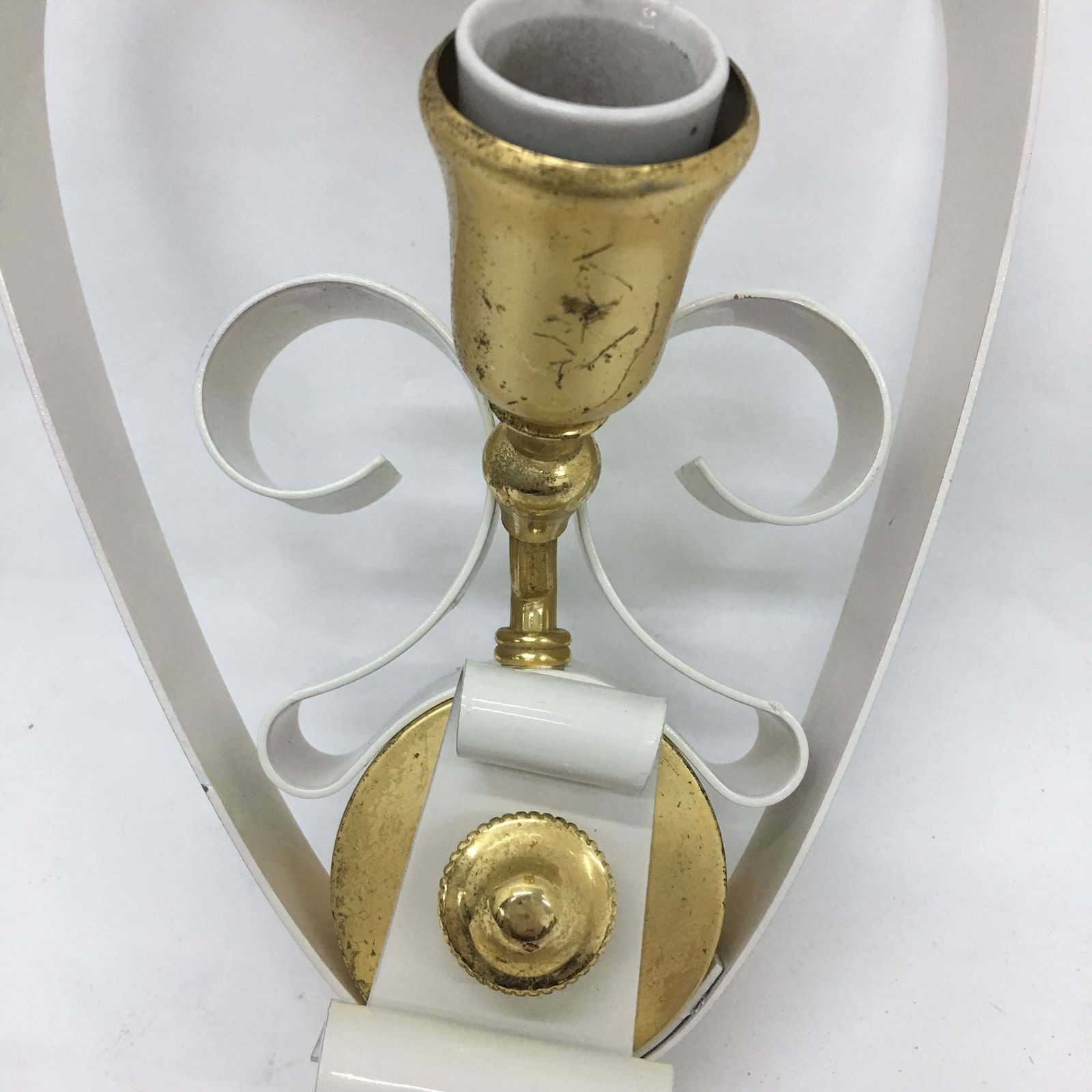 1950s Two Mid Century Modern Italian Brass And White Painted Metal Wall Sconces photo furniture
