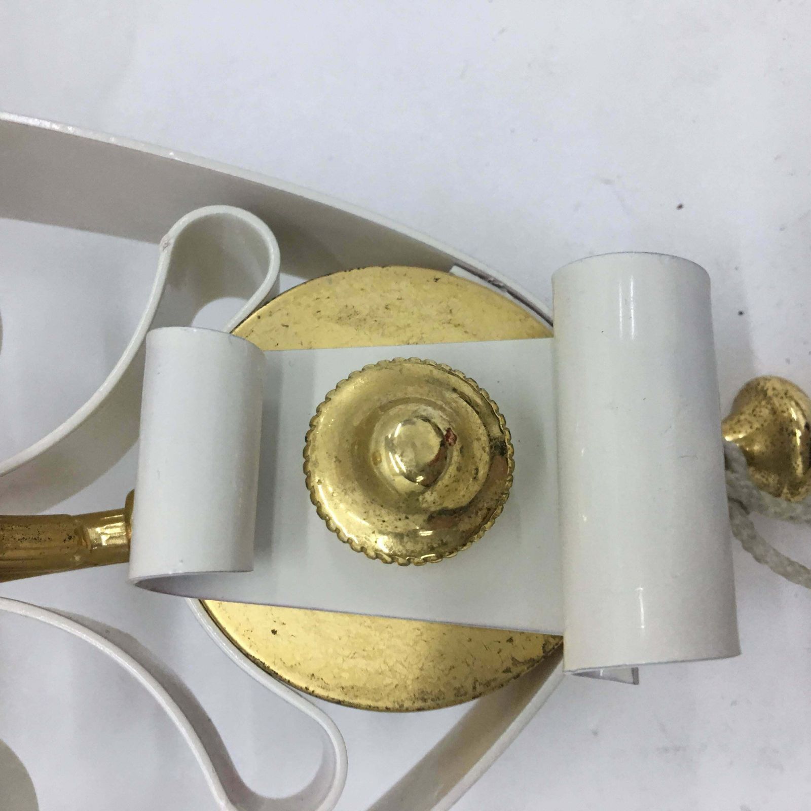 1950s Two Mid Century Modern Italian Brass And White Painted Metal Wall Sconces photo 888.0