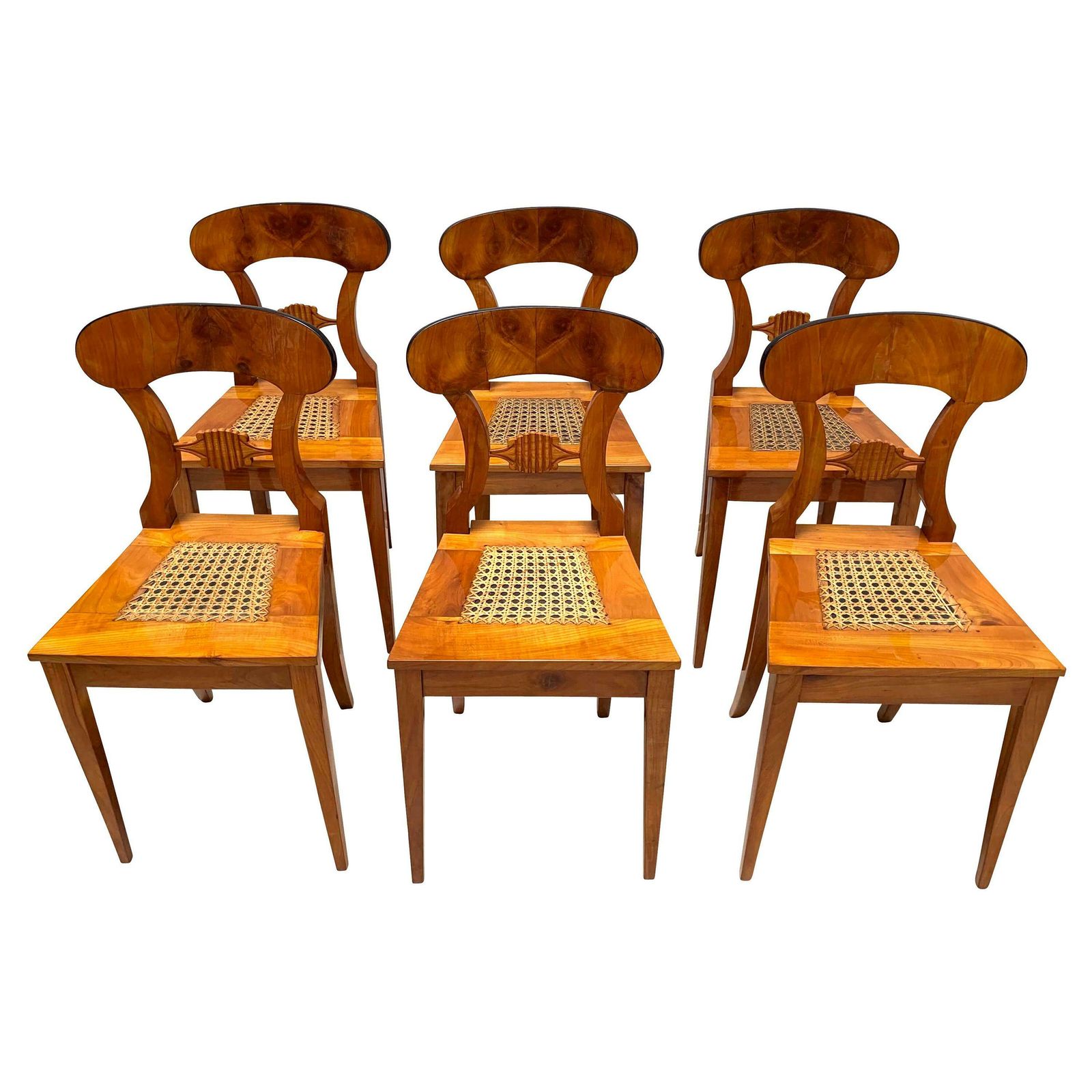 Set Of Six Biedermeier Board Chairs, Cherry Wood And Mesh, Vienna, Circa 1830 photo furniture