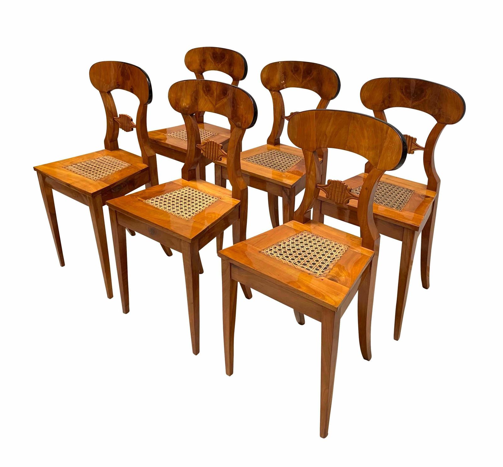 Set Of Six Biedermeier Board Chairs, Cherry Wood And Mesh, Vienna, Circa 1830 photo for sale