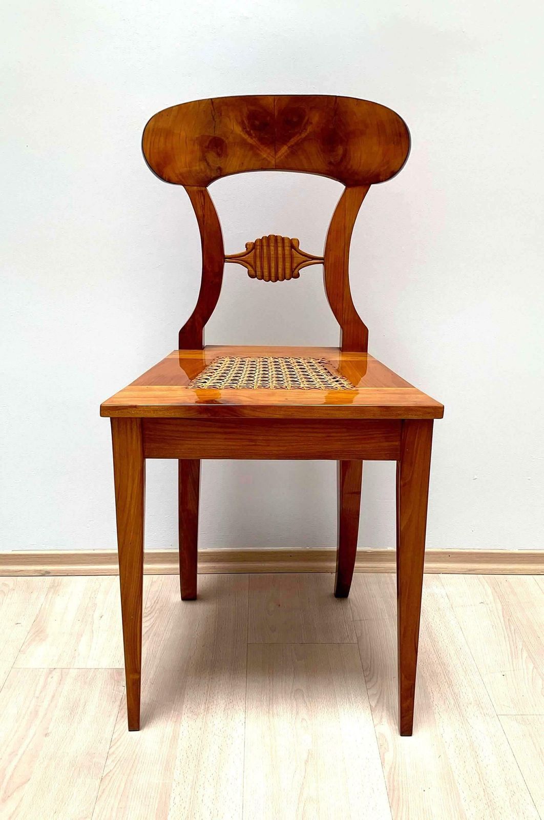 Set Of Six Biedermeier Board Chairs, Cherry Wood And Mesh, Vienna, Circa 1830 photo vintage