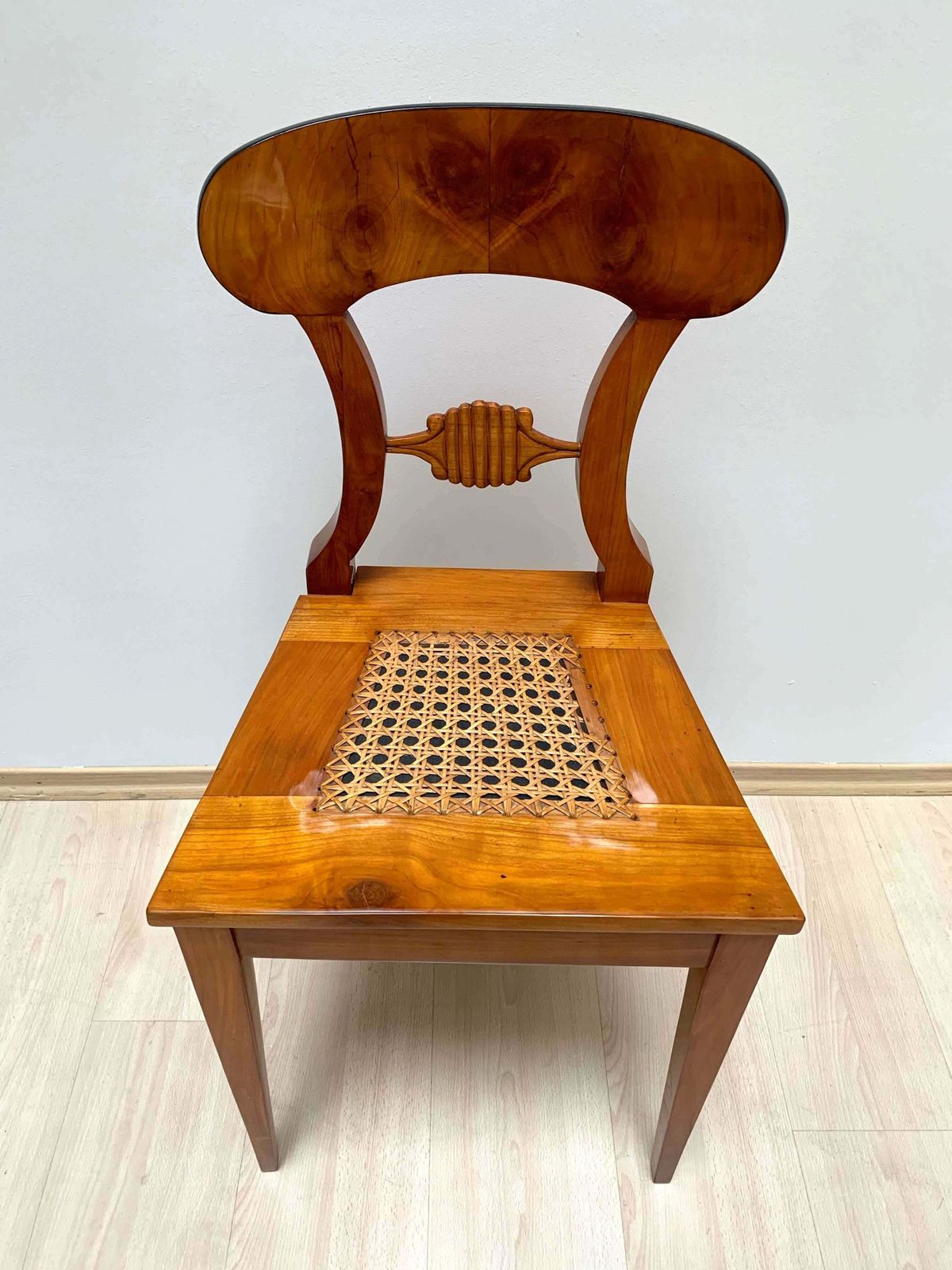 Furniture Set Of Six Biedermeier Board Chairs, Cherry Wood And Mesh, Vienna, Circa 1830 photo