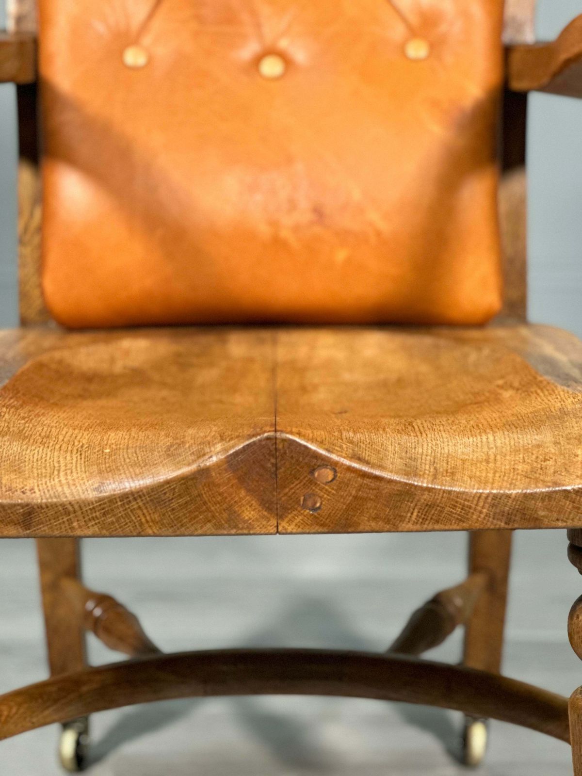 Antique Oak And Leather Desk Chair photo vinterior