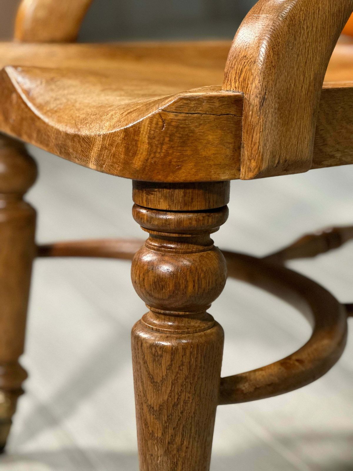 Furniture Antique Oak And Leather Desk Chair photo
