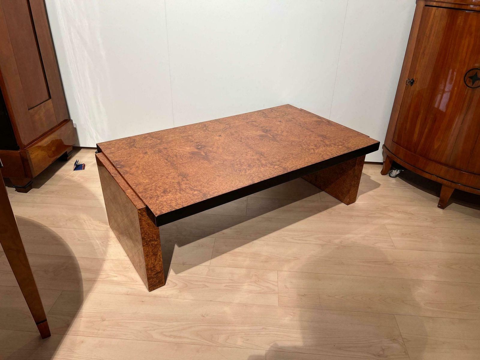 Art Deco Sofa Table, Amboyna Roots Veneer, France Circa 1930 photo for sale