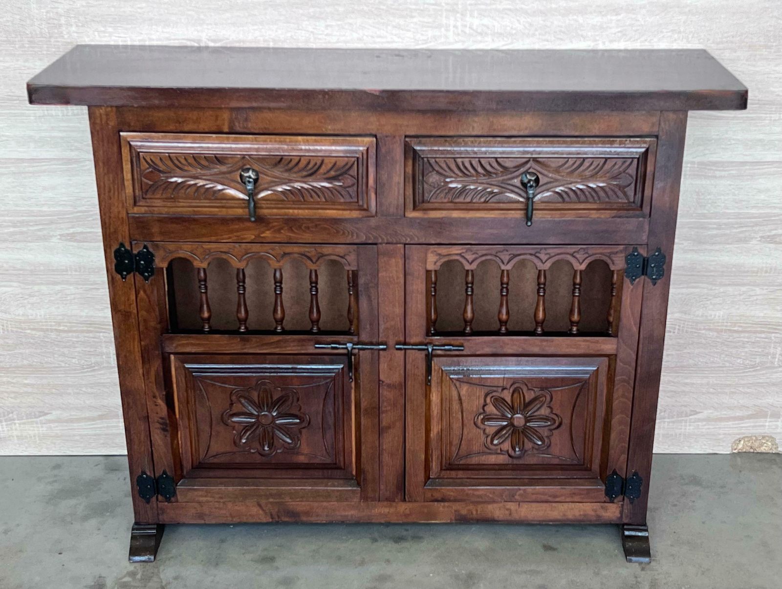 20th Century Large Catalan Spanish Baroque Carved Walnut Credenza Or Buffet photo furniture