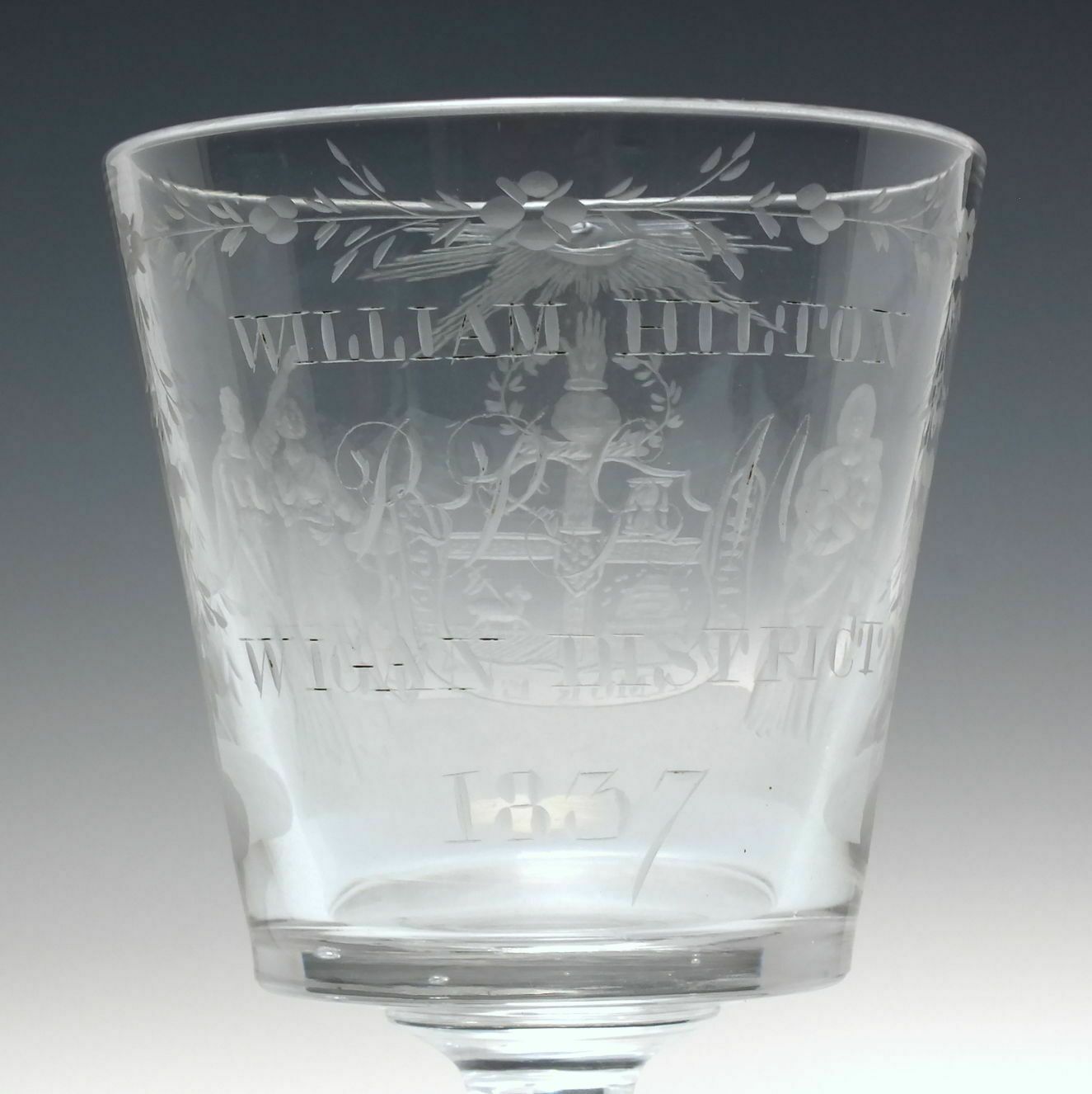 photo furniture Provincial Grand Master Company Of Odd Fellows Engraved Glass Rummer C1837