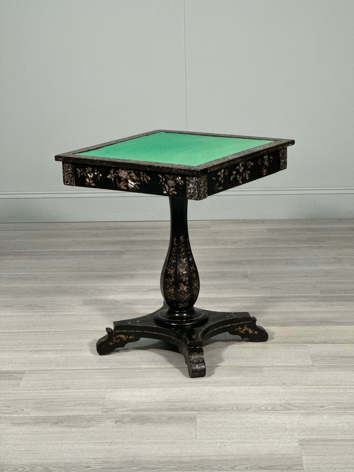 Antique Ebonised Papier Mache Mother Of Pearl Games Table photo furniture