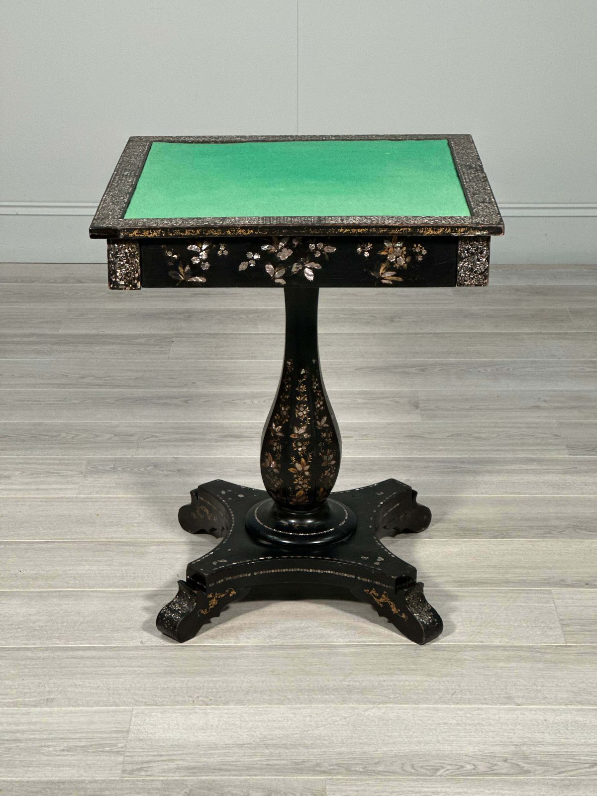 Antique Ebonised Papier Mache Mother Of Pearl Games Table photo Furniture