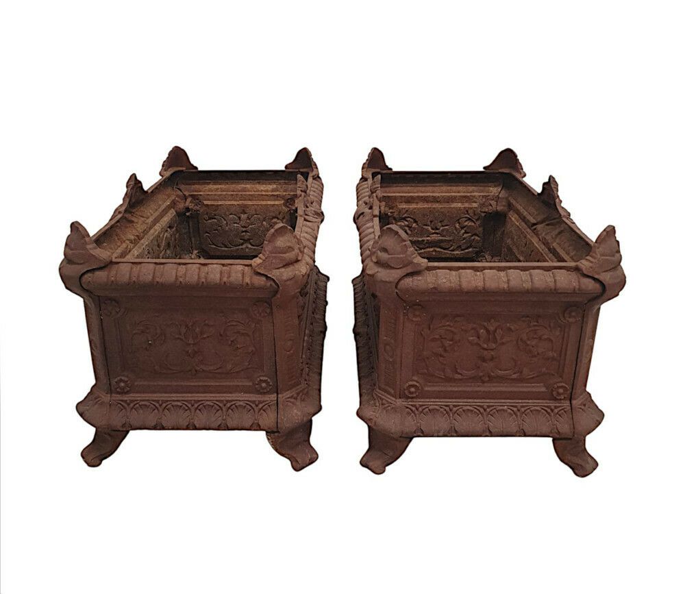 A Rare Pair Of 19th Century Cast Iron Garden Planters photo for sale