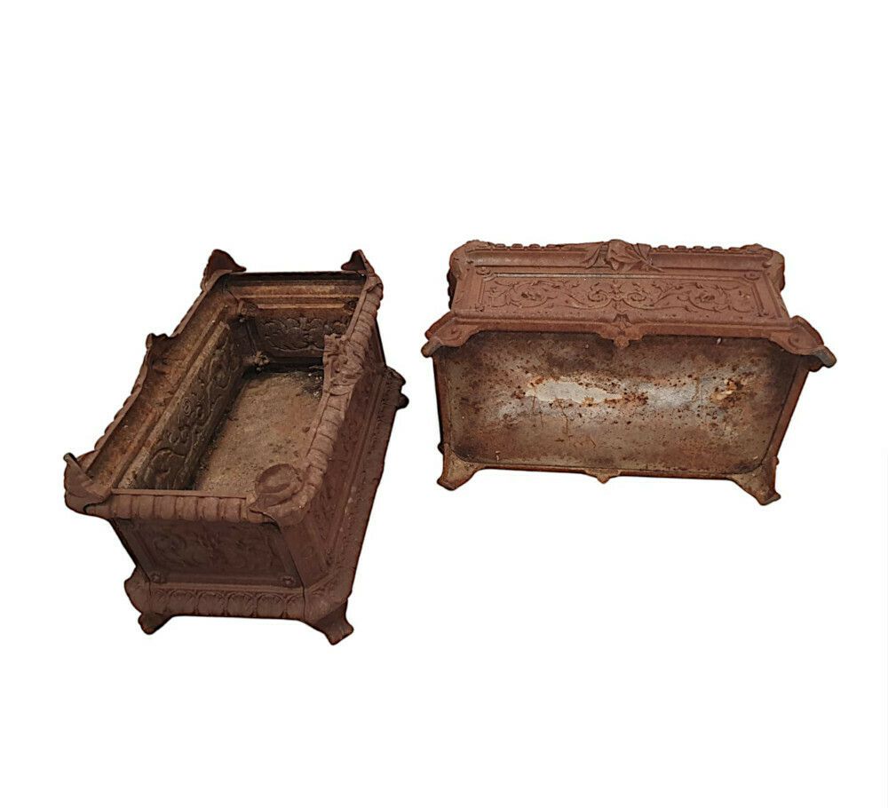 A Rare Pair Of 19th Century Cast Iron Garden Planters photo vinterior
