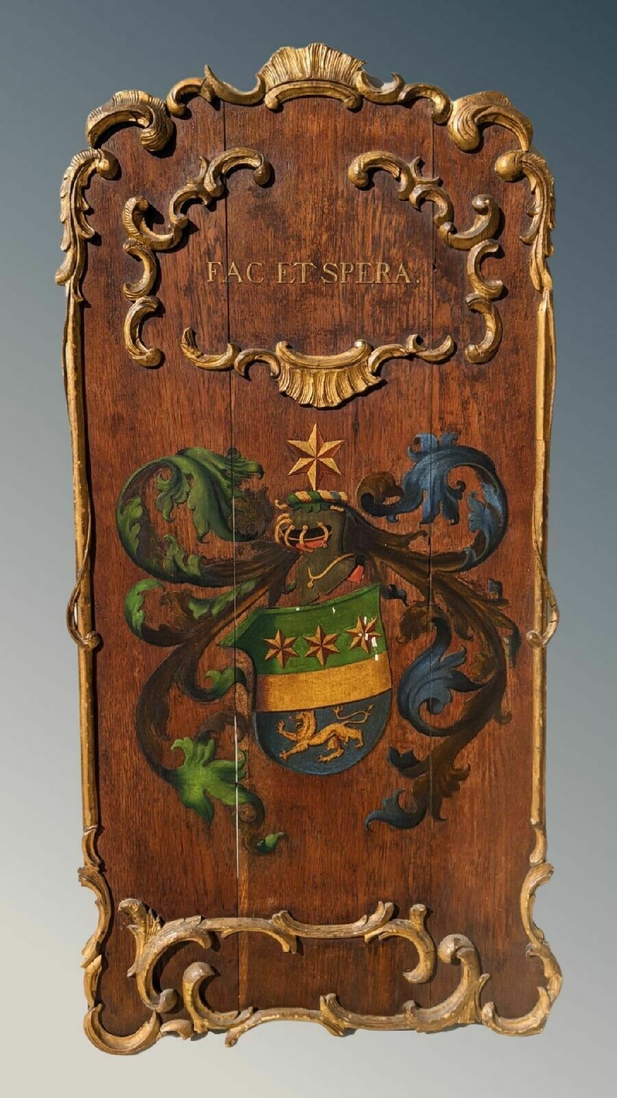 Fine Antique Oak Hand Painted Coat Of Arms Clan Matheson photo furniture