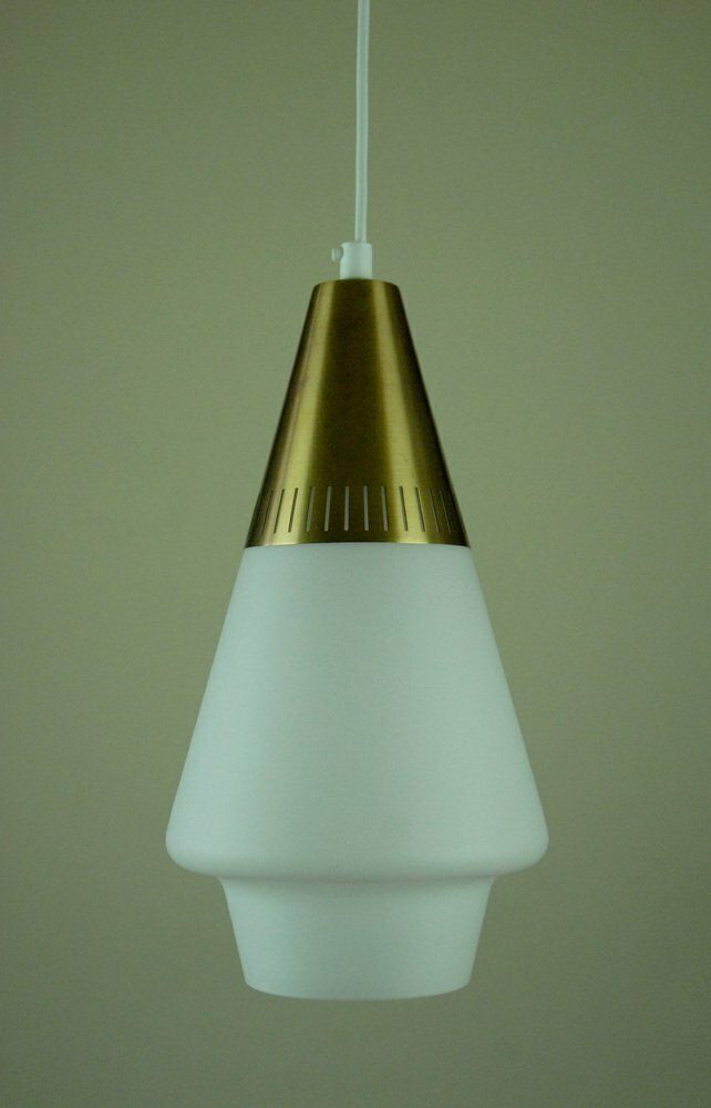 Opaline Glass And Brass Pendant Lamp For Asea Belysning Sweden, 1960s photo furniture