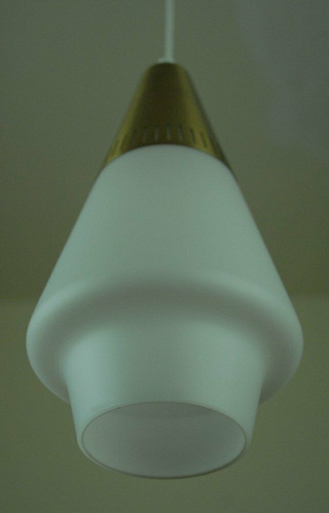 Opaline Glass And Brass Pendant Lamp For Asea Belysning Sweden, 1960s photo 395.0