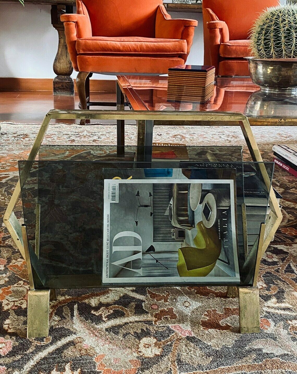 Modern Brass Magazine Rack, Italy 1970 photo Home Decor