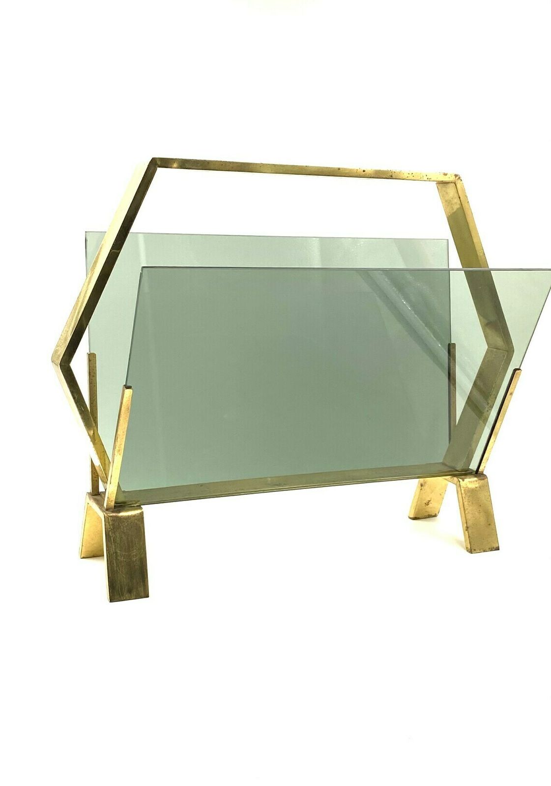 Modern Brass Magazine Rack, Italy 1970 photo vintage