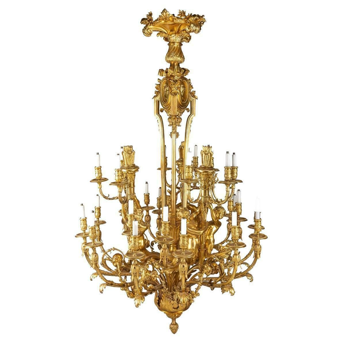19th Century French Louis XVI Style Ormolu Twenty Seven Light Chandelier, C.1890