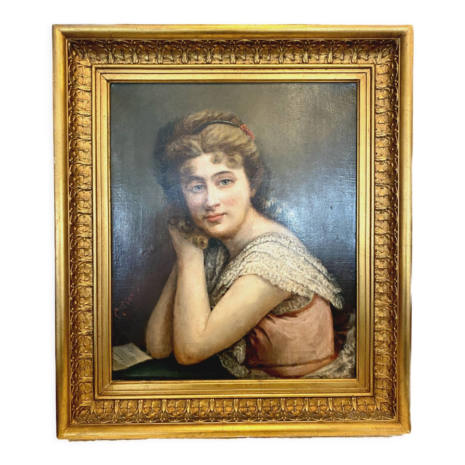 Oil On Canvas Portrait Of A Young Woman In Bust "XX Century