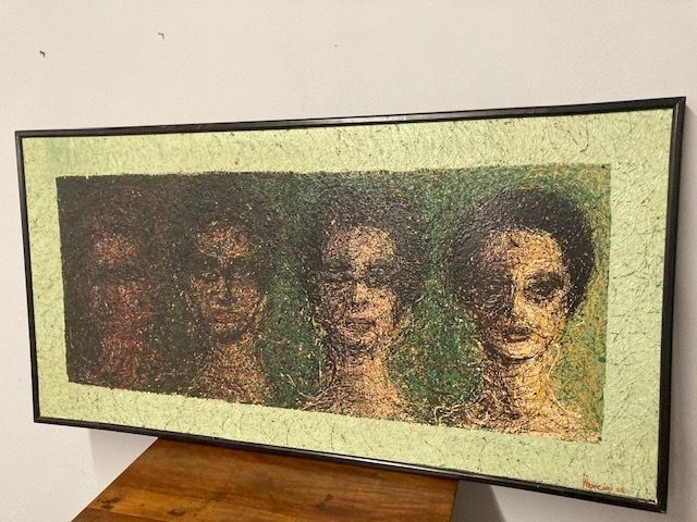 Contemporary Art Painting  Mancini 68  Action Painting Acrylic On Canvas Four Faces photo vinterior