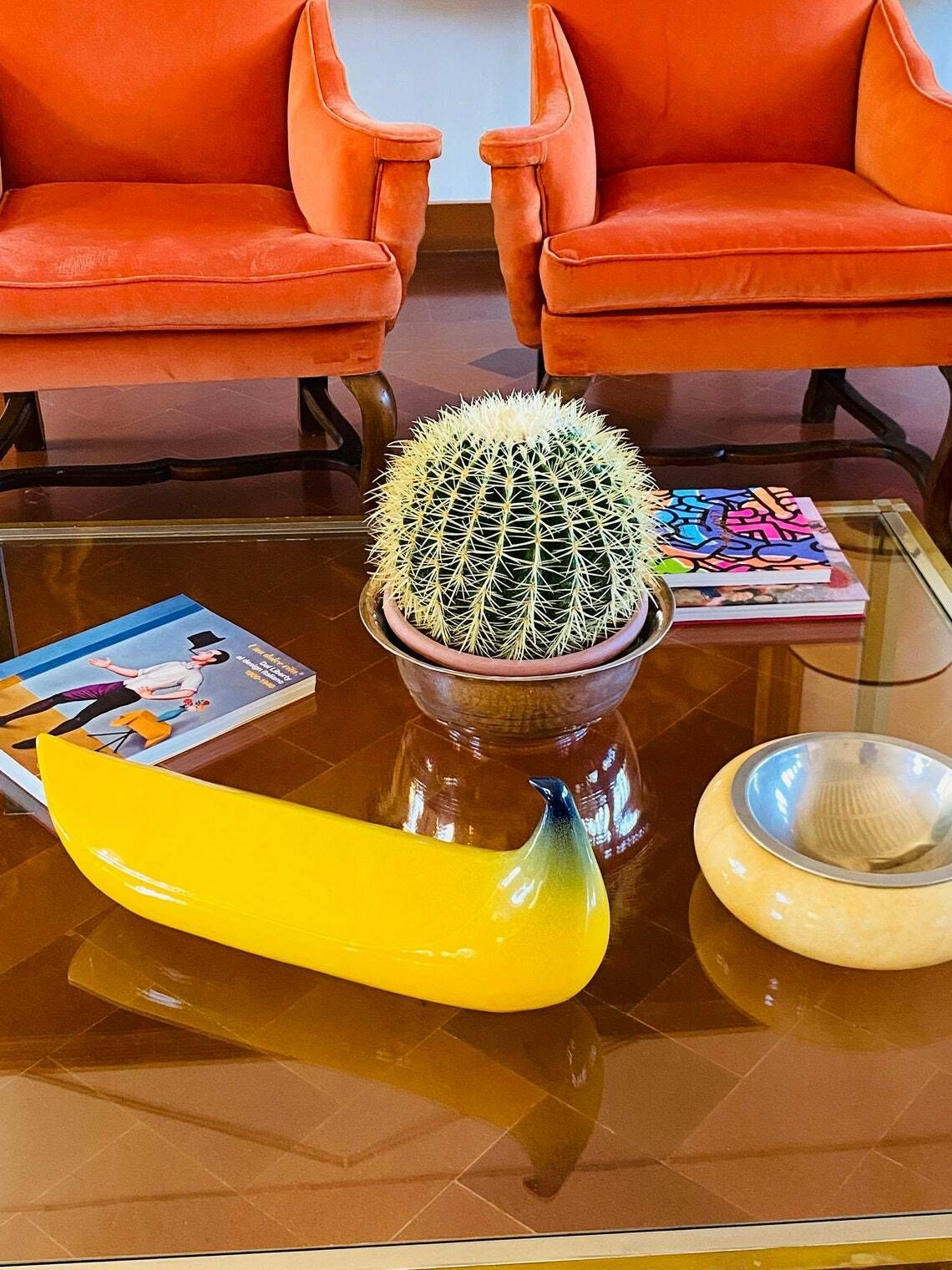 photo furniture Yellow Banana Ceramic Sculpture, Zanolli Nove Italy, Ca. 1970