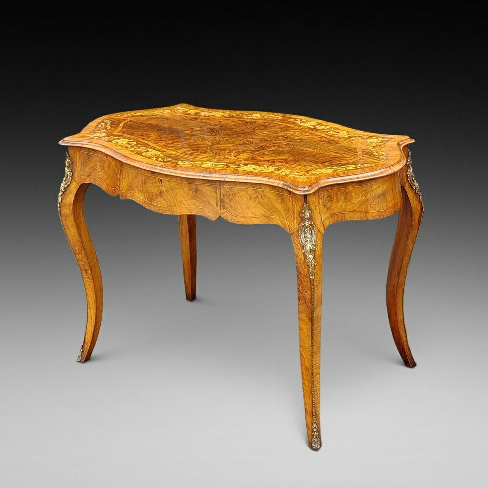 19thc Burr Walnut Marquetry Bureau Plat