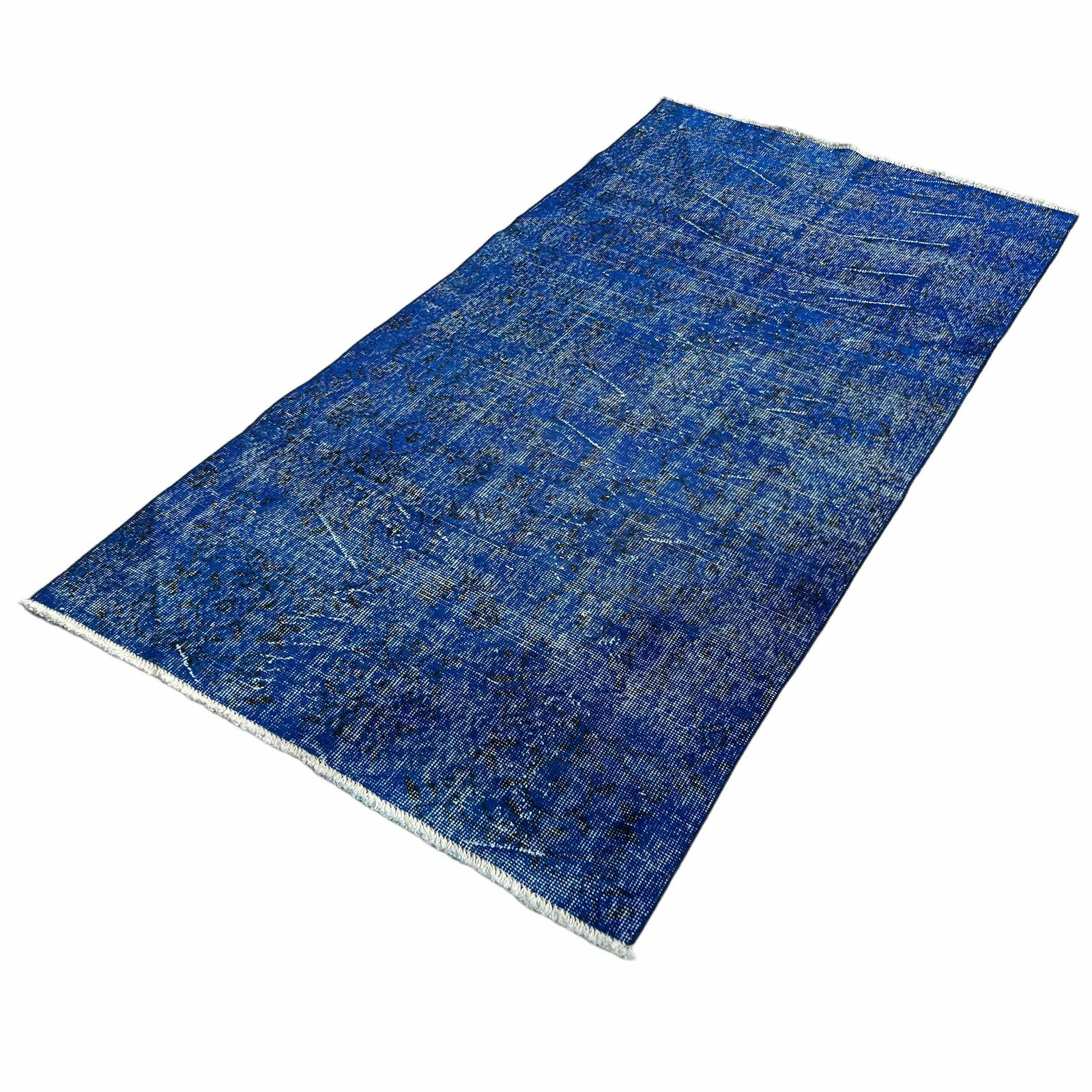 Distressed Turkish Rug Wool Vintage Rug, Over Dyed Blue photo vinterior