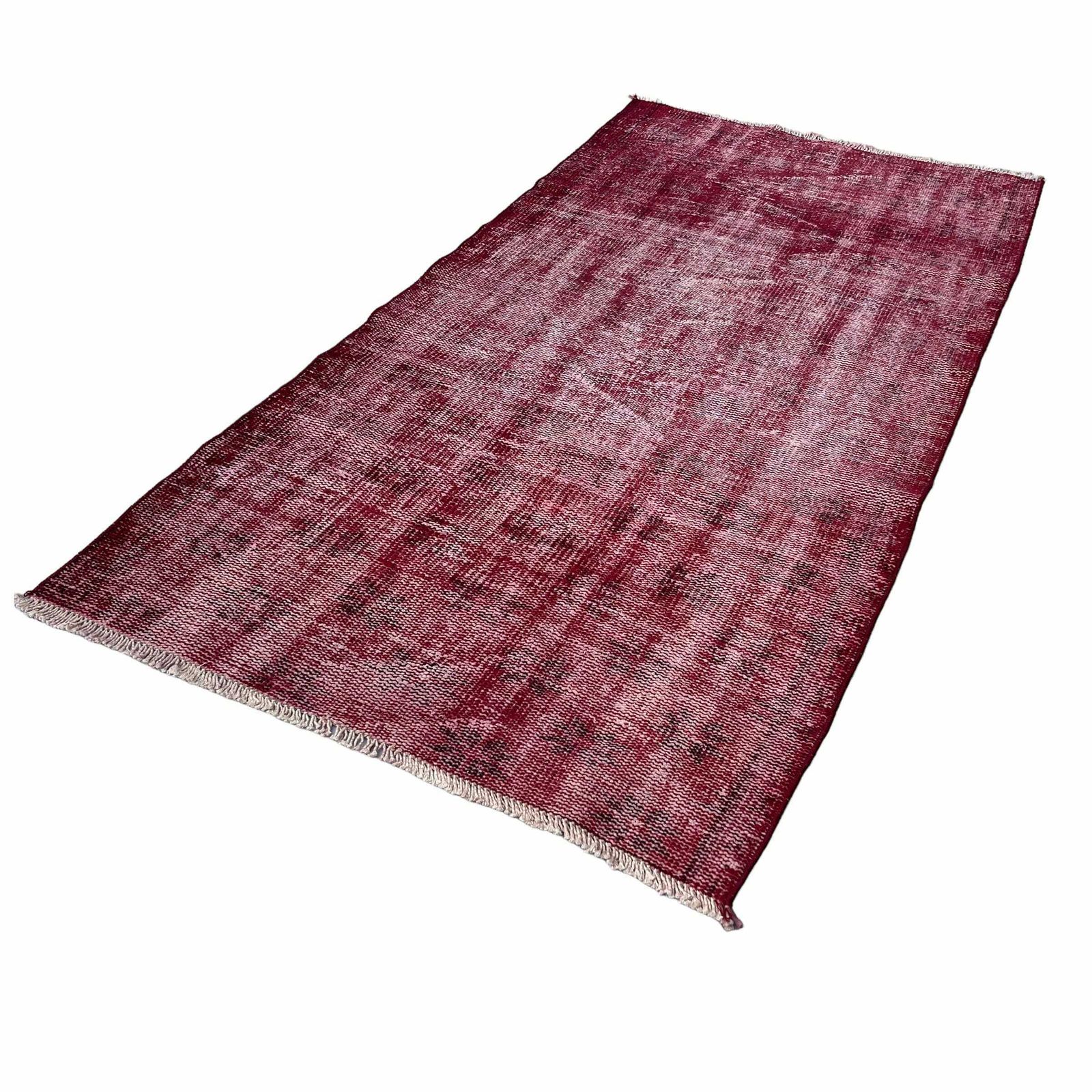 Distressed Turkish Wool Vintage Rug, Over Dyed Red, 180 X 87 Cm photo 425.0