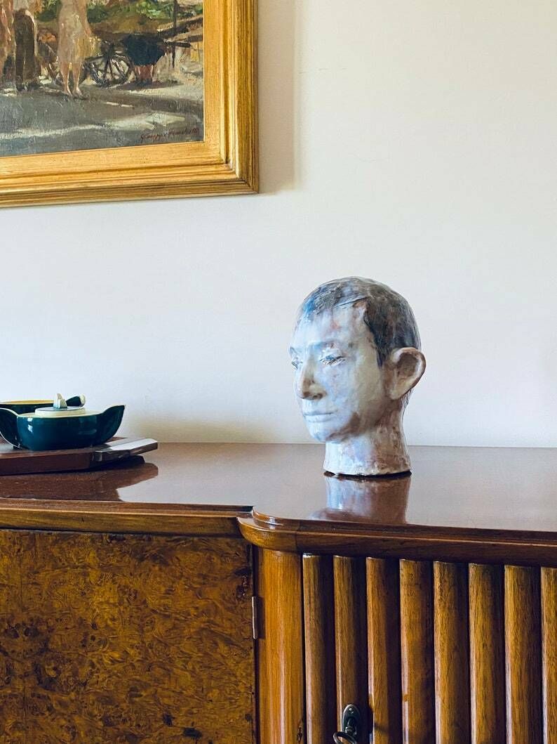 French Glazed Terracotta Boy Head, France 1958 photo furniture