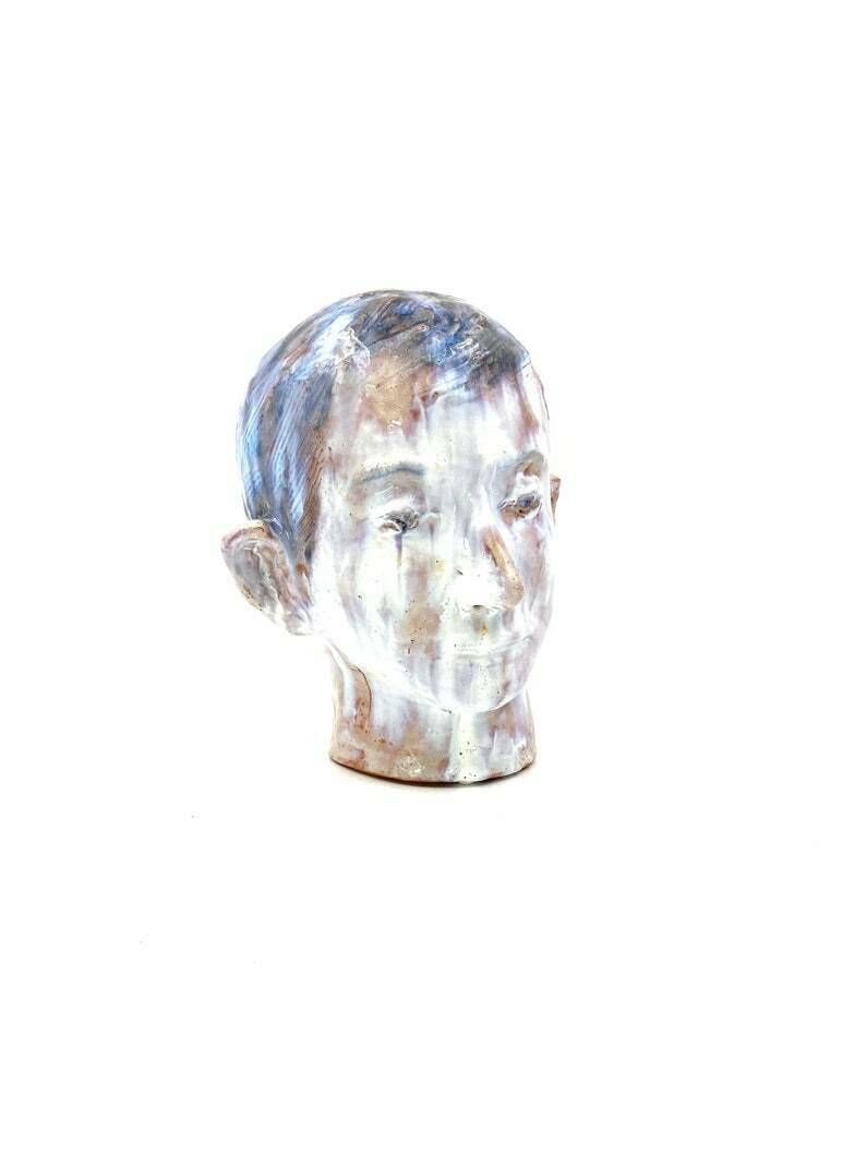 French Glazed Terracotta Boy Head, France 1958 photo for sale