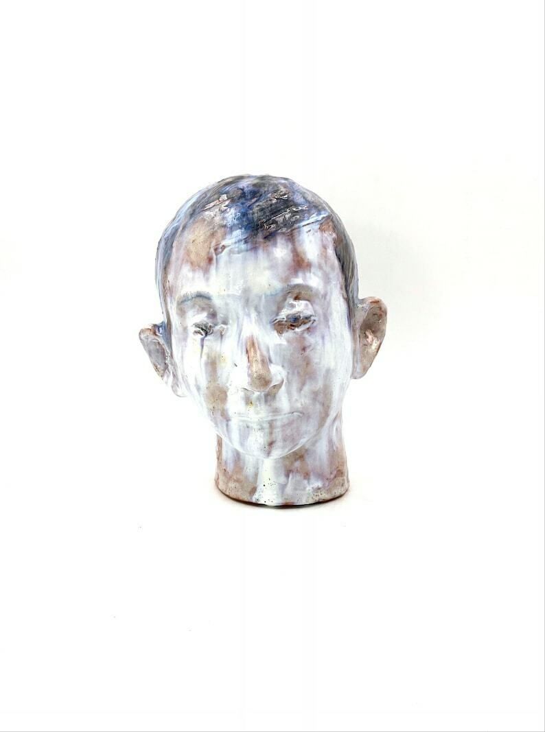 photo for sale French Glazed Terracotta Boy Head, France 1958