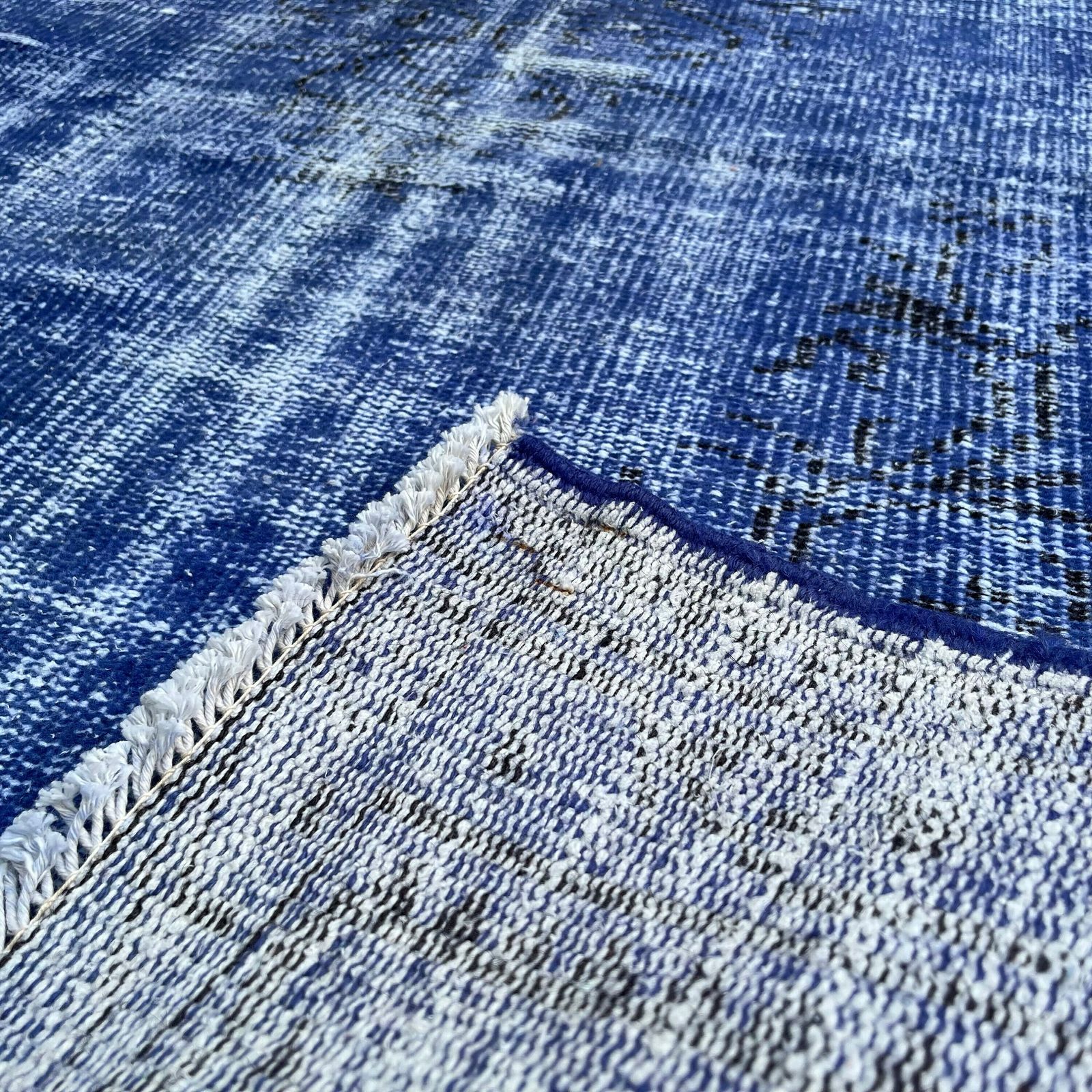 Distressed Turkish Rug Wool Vintage Rug, Over Dyed Blue photo Textiles
