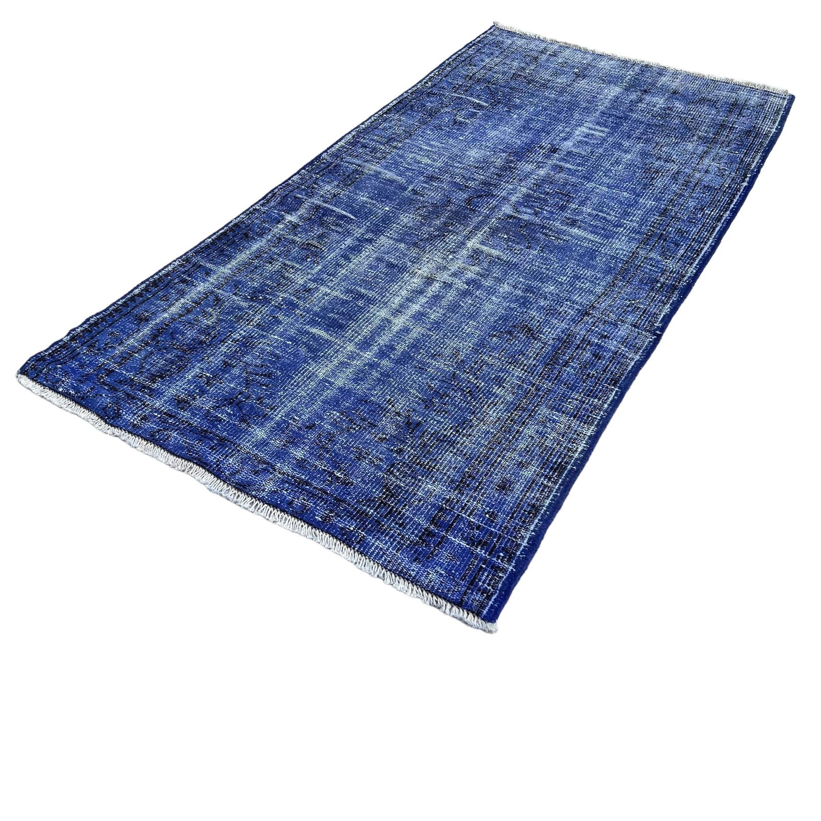 photo furniture Distressed Turkish Rug Wool Vintage Rug, Over Dyed Blue