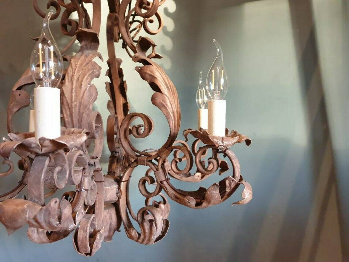 A Stunning French Painted Iron, Six Branch Chandelier. 1930s photo 1200.0