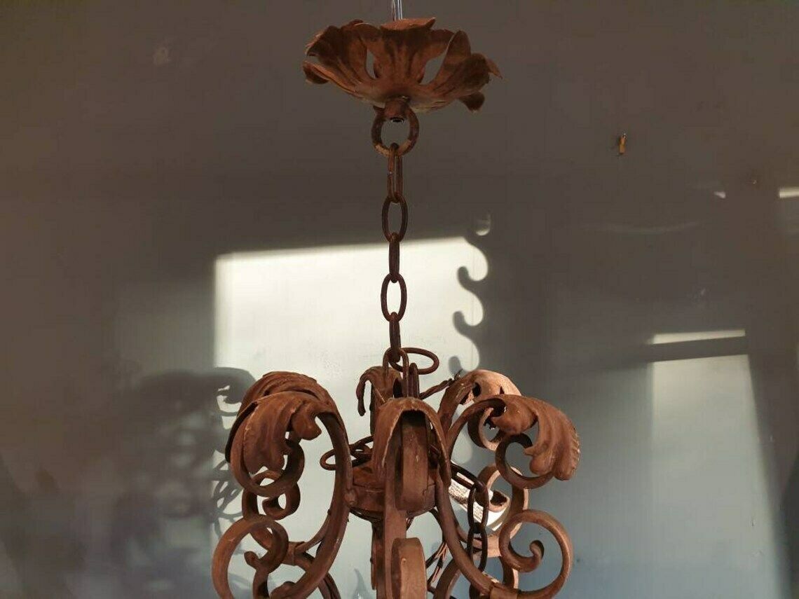 A Stunning French Painted Iron, Six Branch Chandelier. 1930s photo buy