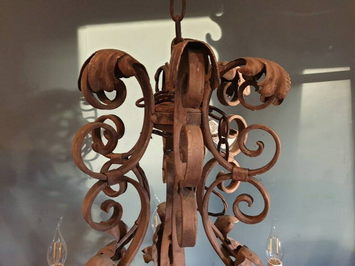 A Stunning French Painted Iron, Six Branch Chandelier. 1930s photo vintage