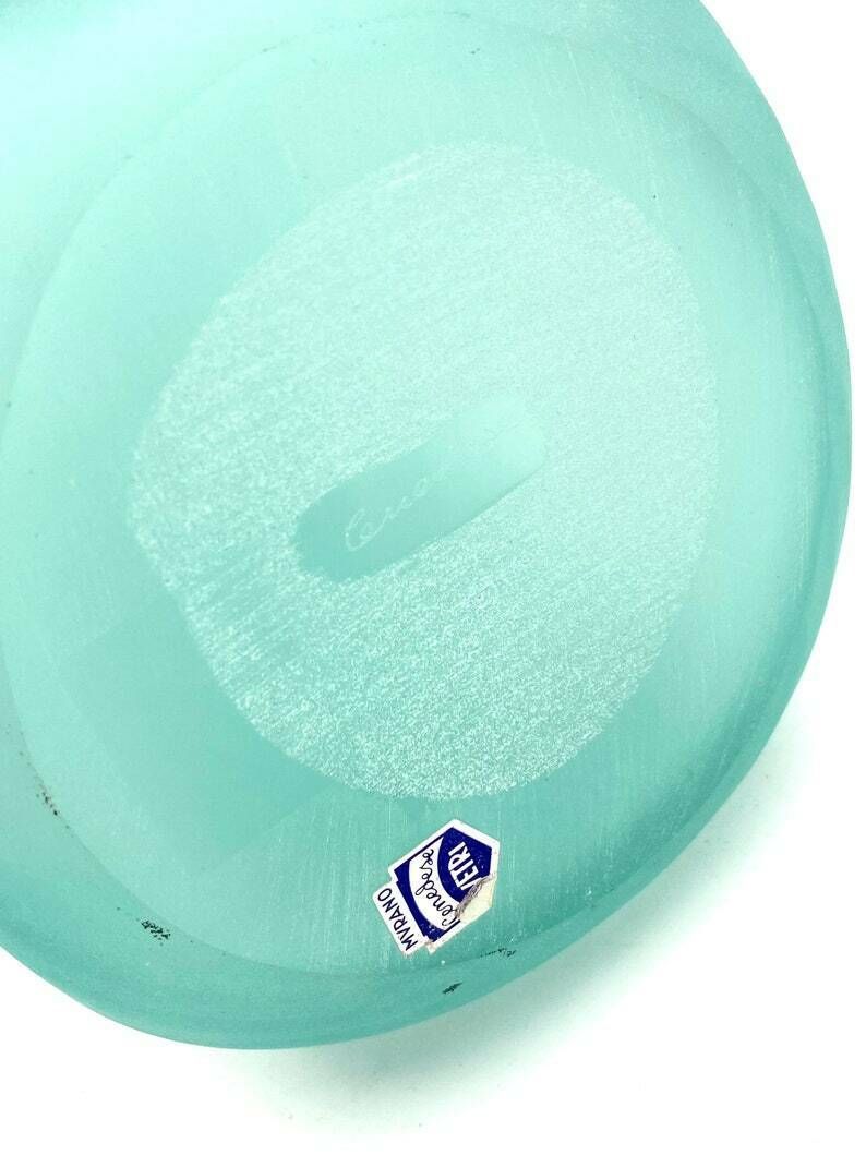 Gino Cenedese, Murano Frosted Glass Aqua Green Vase, Cenedese, Murano Italy 1970s photo vintage