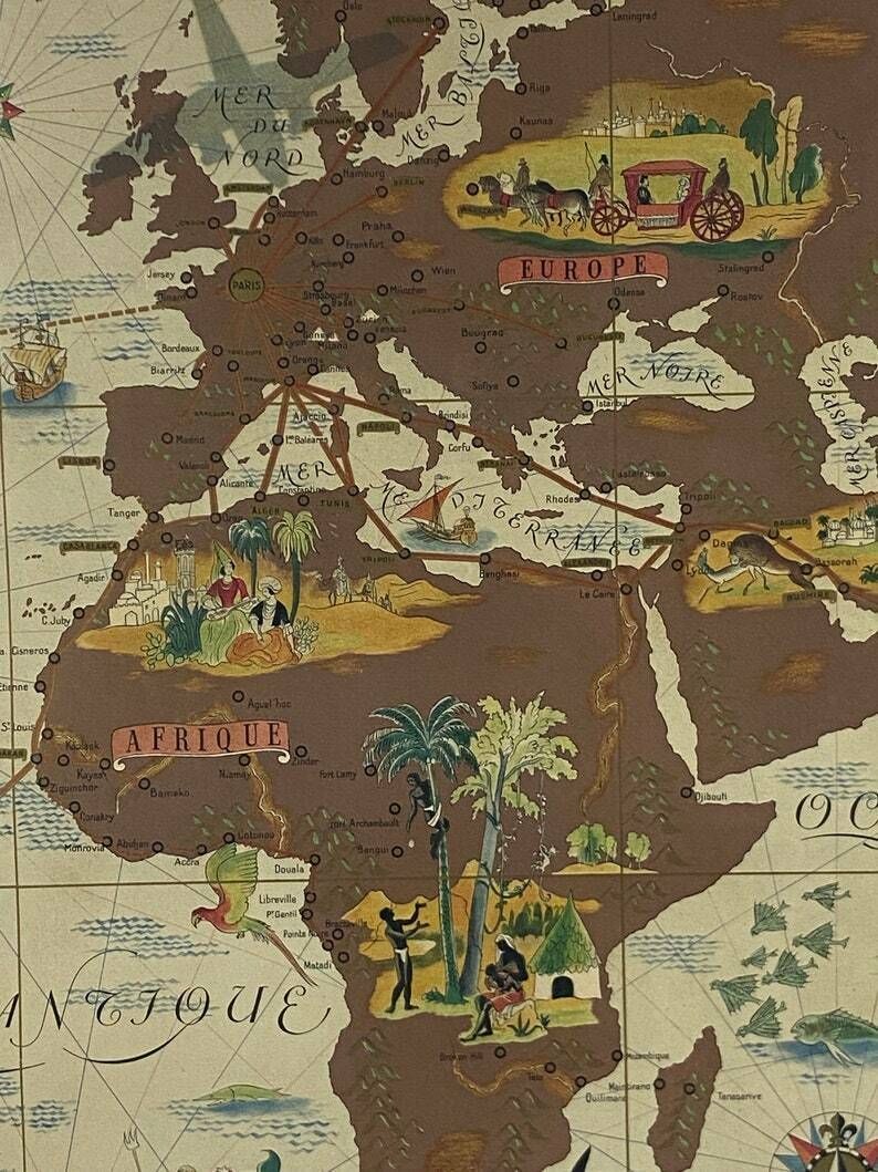 Lucien Boucher, Air France 'Nova Et Vetera' Poster Map, Paris France 1939 photo 591.0