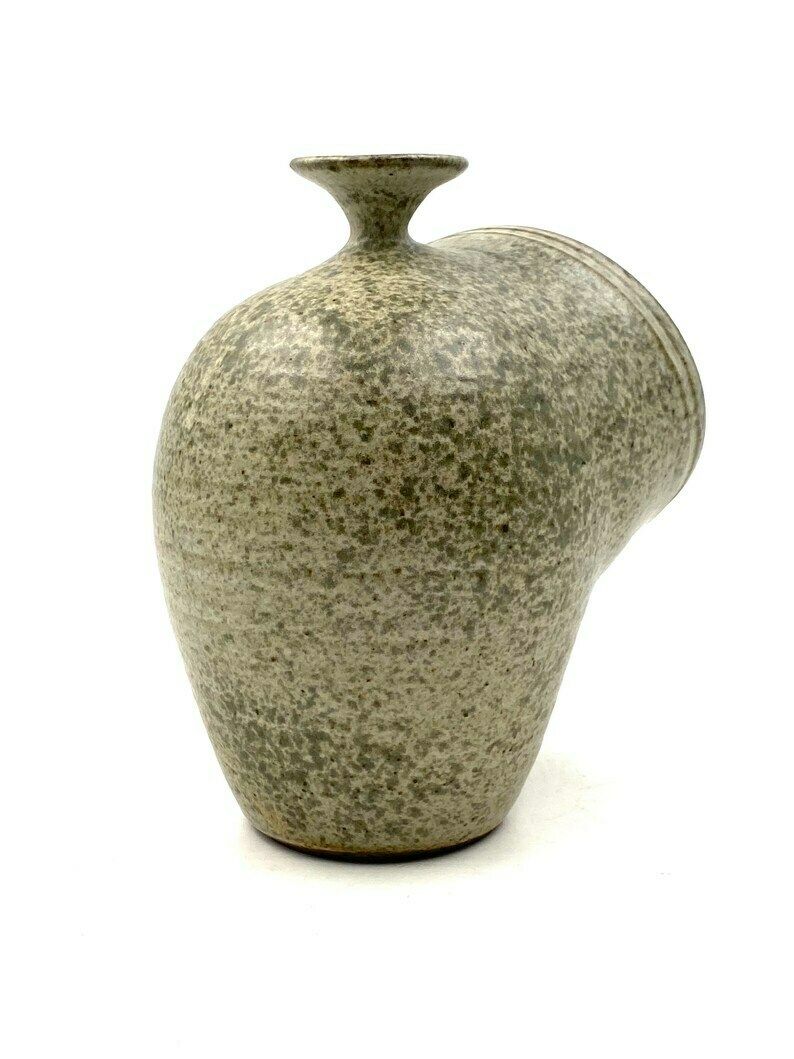Organic Green Ceramic Vase, France 1960s photo vintage