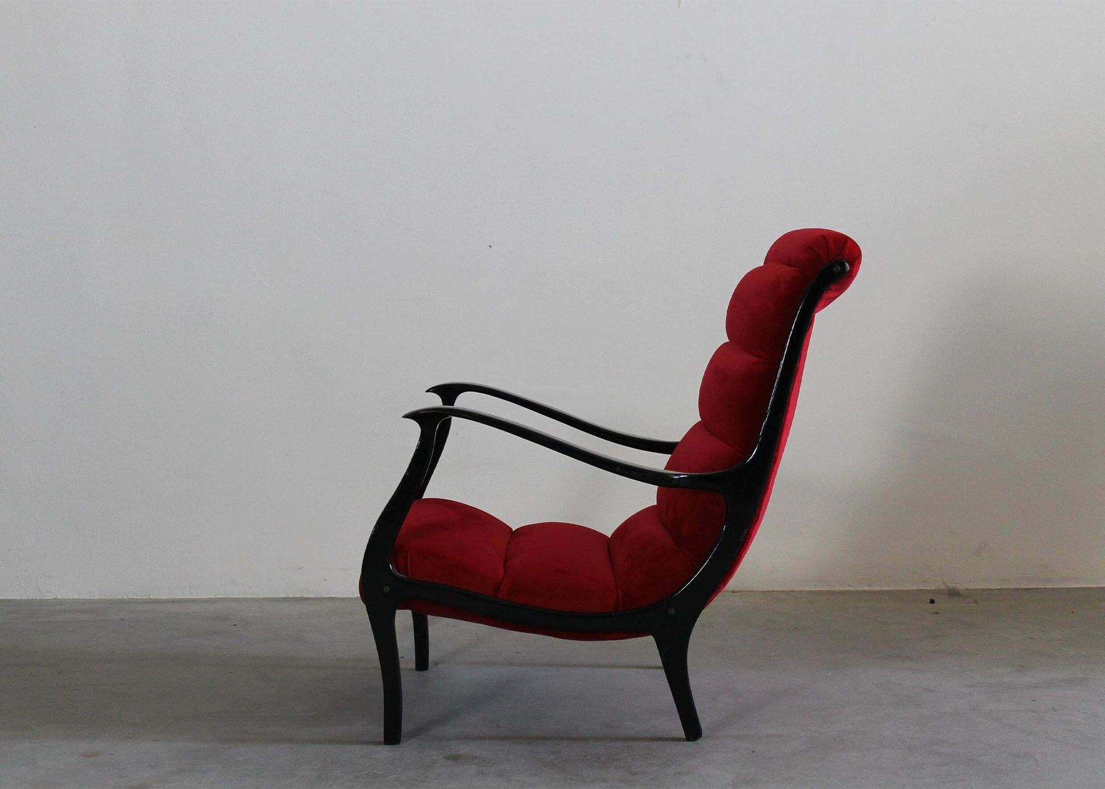 Ezio Longhi Mitzi Armchair In Black Wood And Red Velvet For Elam Italy 1950s photo furniture