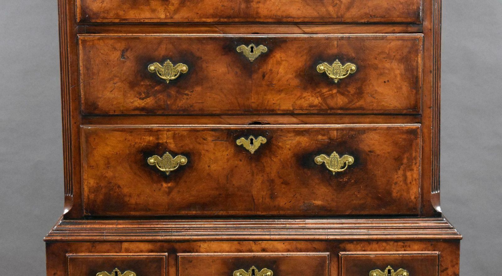 photo furniture 19th Century Figured Walnut Chest On Stand