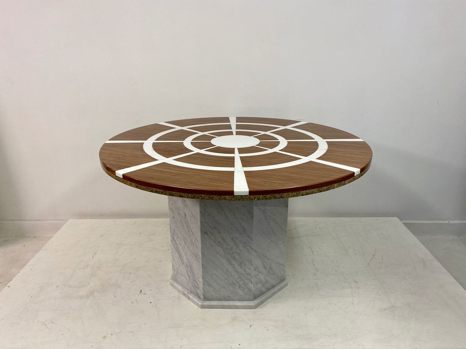 Furniture 1970s Red And White Marble Dining Or Centre Table photo