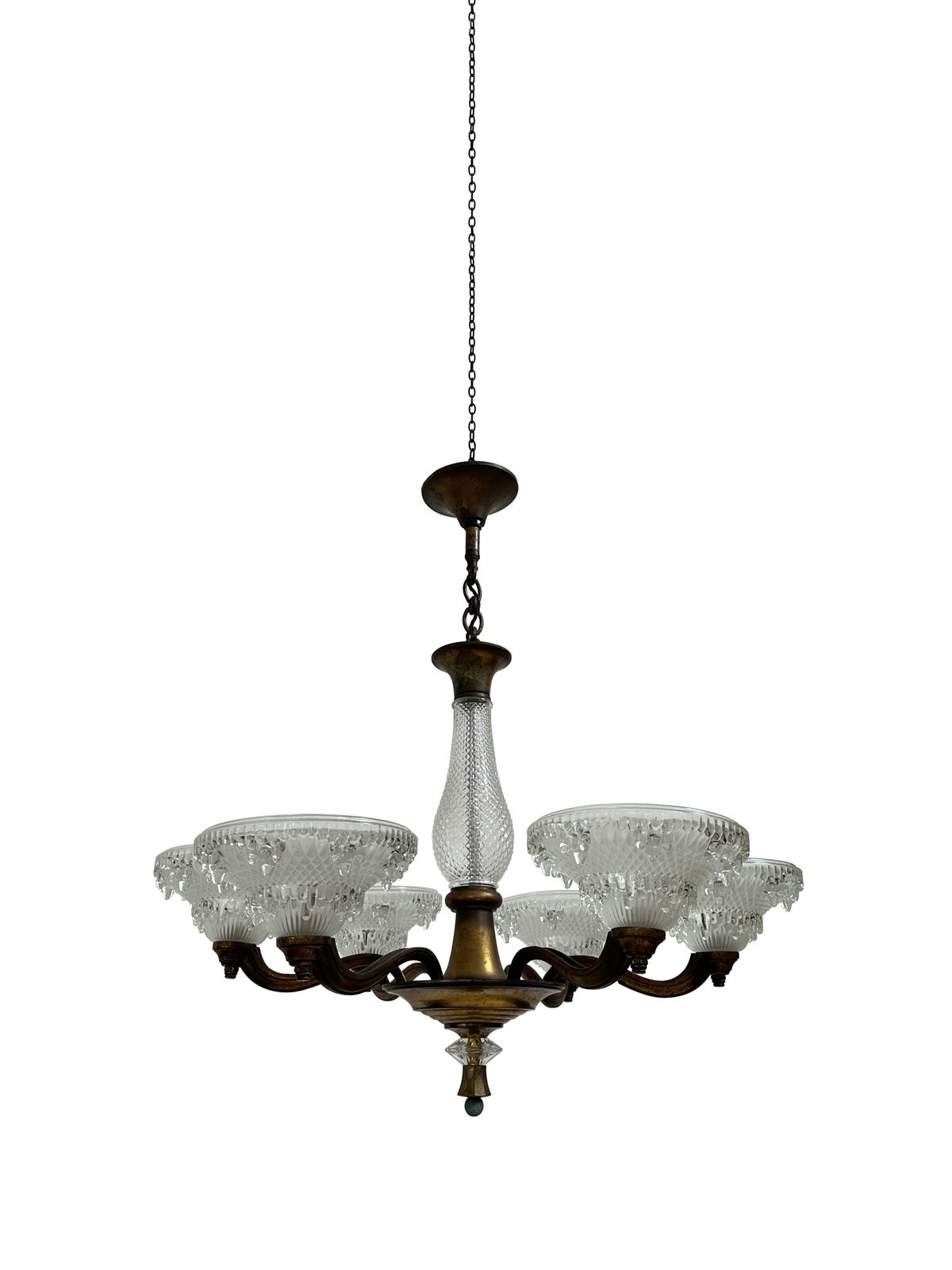 Antique French Bronze Glass Ceiling Icicle Chandelier By Petitot & Ezan